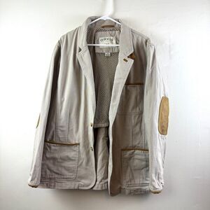 ORVIS Zambezi Leather Patch Hunting Outdoor Twill Safari Jacket Blazer Sz 42